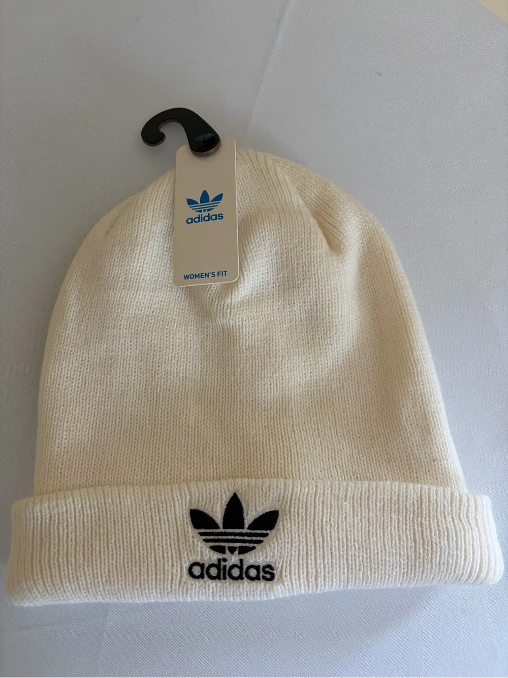 adidas Kids Cream Beanie with Black Trefoil Logo